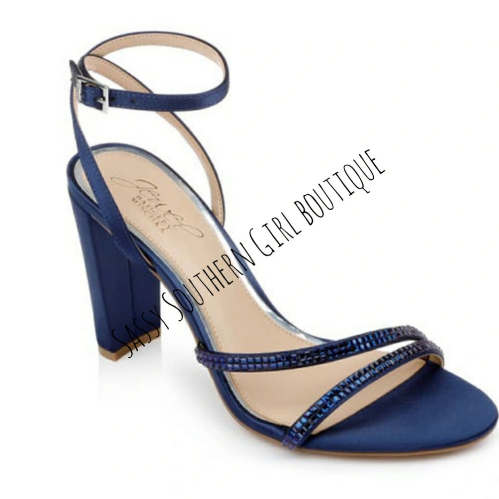 🆕⭐ BADGLEY MISCHKA navy blue crystal embellish heels